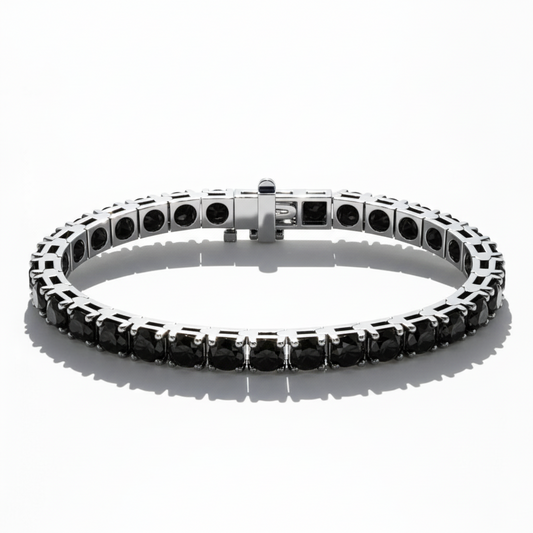Stunning White Gold Precious Round Cut Black Natural Diamond Tennis Bracelet