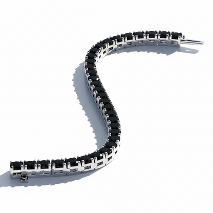 Stunning White Gold Precious Round Cut Black Natural Diamond Tennis Bracelet