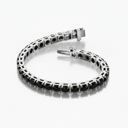 Stunning White Gold Precious Round Cut Black Natural Diamond Tennis Bracelet