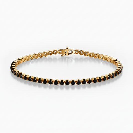 18 kt Stunning Yellow Gold Precious Round Black Color Natural Diamond Tennis Bracelet