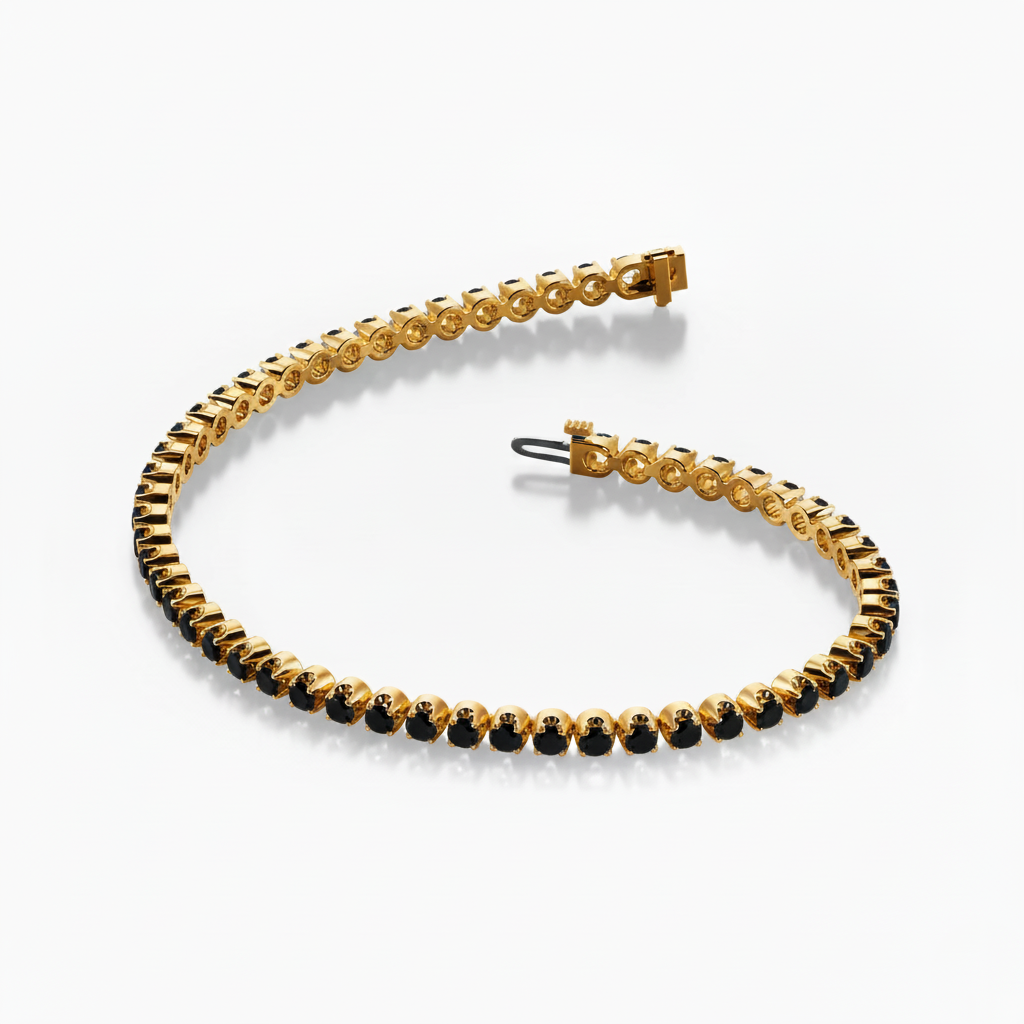 18 kt Stunning Yellow Gold Precious Round Black Color Natural Diamond Tennis Bracelet