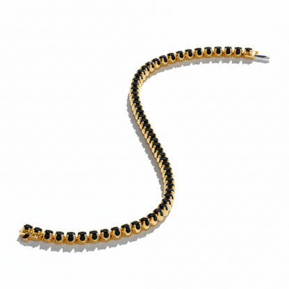 18 kt Stunning Yellow Gold Precious Round Black Color Natural Diamond Tennis Bracelet