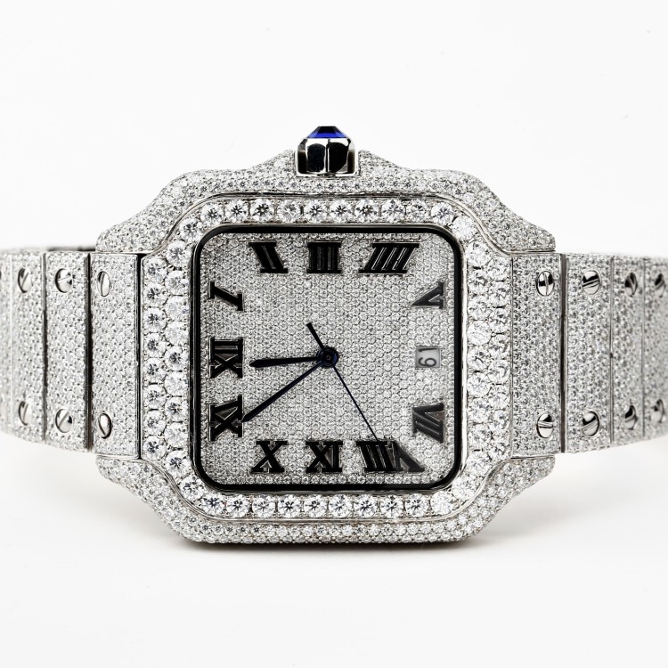 Hip Hop Round Cut Customize Natural Handmade Diamond Luxury Watch
