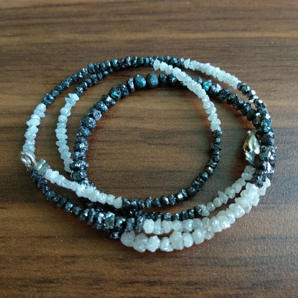 Natural White Black Rough Loose Diamond Beads 16 Strand Necklace
