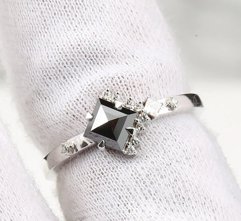 2.03ct Hexagon Black Diamond Ring - Yuliya Chorna Jewellery